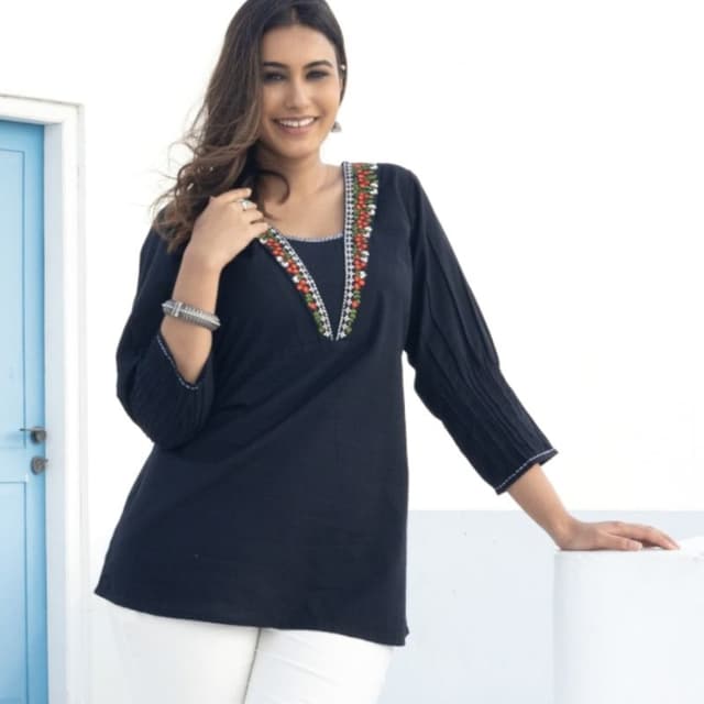 Navy Blue, White, Red, Green, Orange Tunic