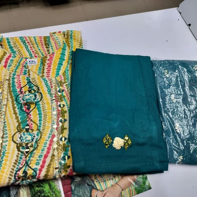 Yellow, Teal, Red, Gold Salwar Suit