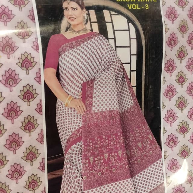 Cottan pink white Saree