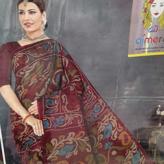 Cottan Yellow  red Saree