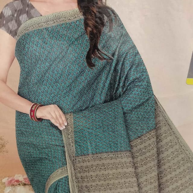 Cottan green Saree