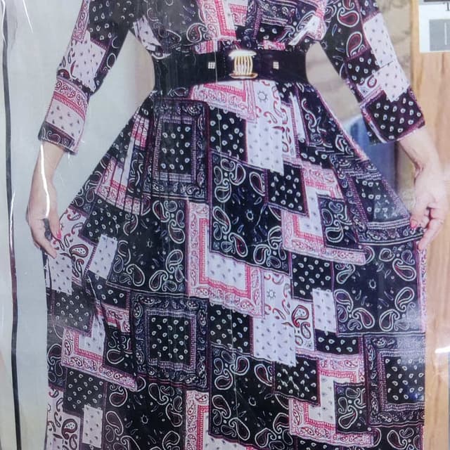 Black, White, Pink, Burgundy Dress