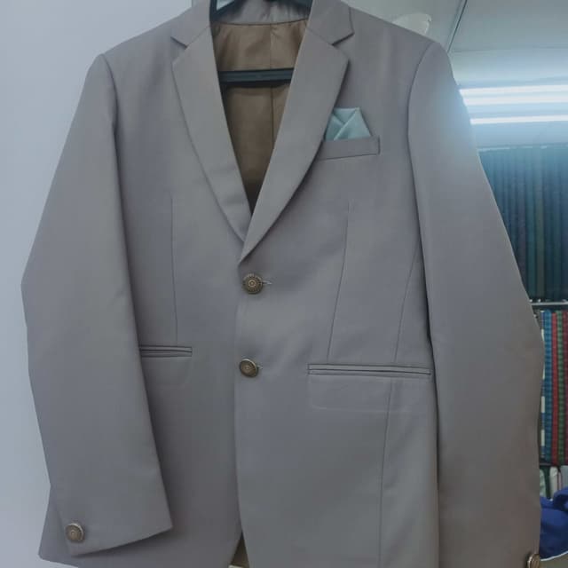 Gray, Brown (lining), Blue-Green (pocket square) Jacket