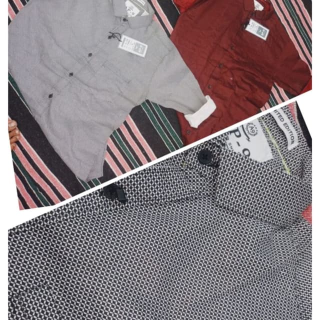 Gray and Black Pattern, Burgundy Shirt
