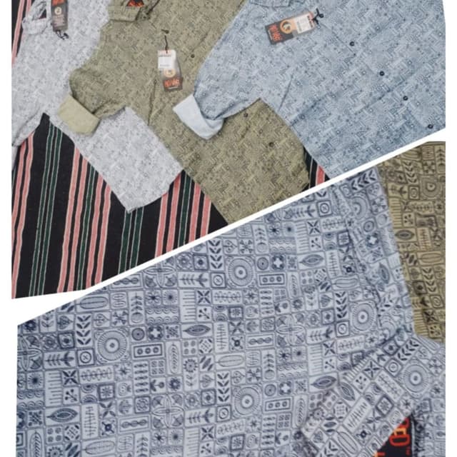 Various shades of blue, olive green, and white Shirt