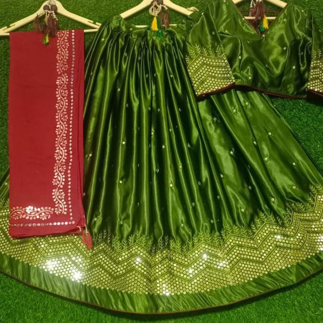 Green and Red Lehenga Choli with Dupatta