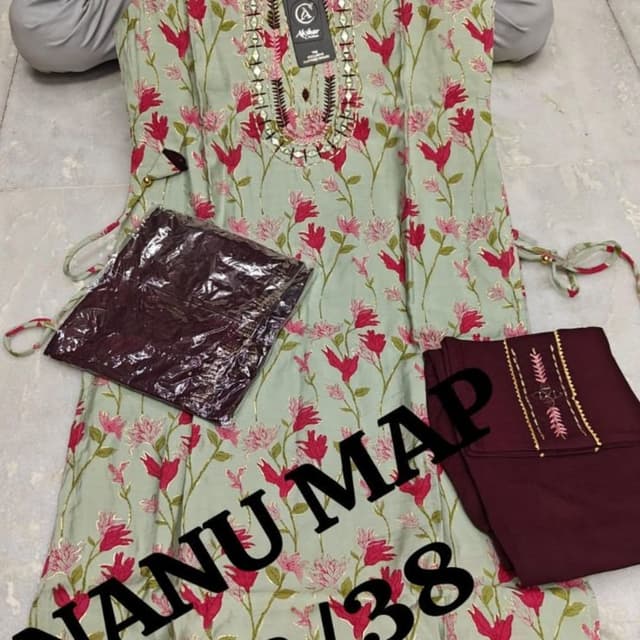 Light Green, Burgundy, Pink, Gold Kurta Set