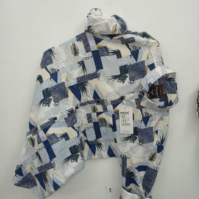 White, Blue, Gray, Beige, and touches of Gold Shirt