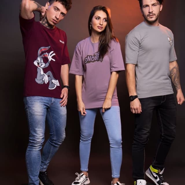 Various - Burgundy, Lavender, and Gray, with cartoon graphic accents T-shirts