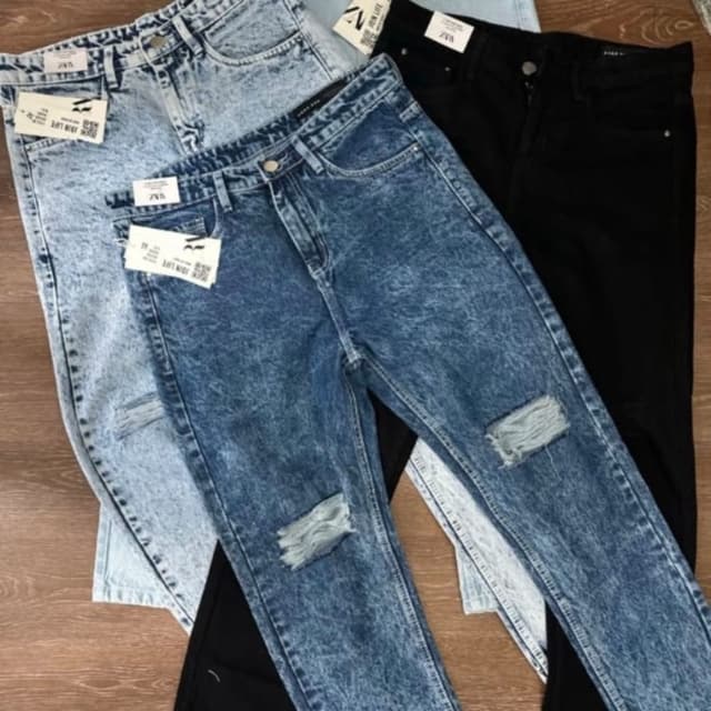 Various shades of blue, and black Jeans