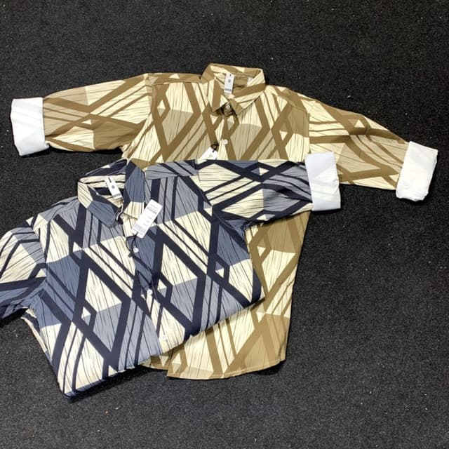 Brown and Beige, Blue and Gray Shirt
