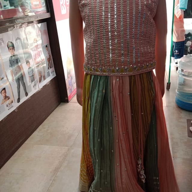 Peach, Green, Yellow, and Orange Lehenga Choli