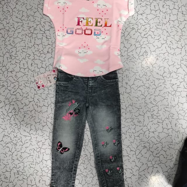 Pink, Gray, Multicolor Top and Jeans Set