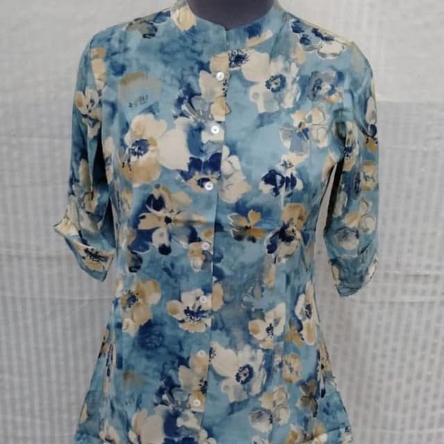 Blue, white, and tan floral print Shirt