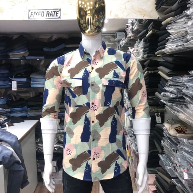 Blue, brown, pink, and pastel green Shirt