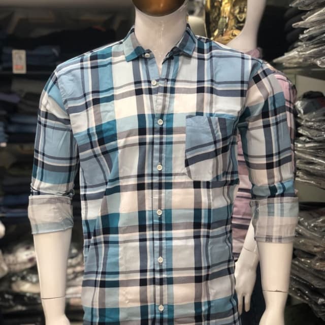 Light Blue, White, Black, Gray Shirt
