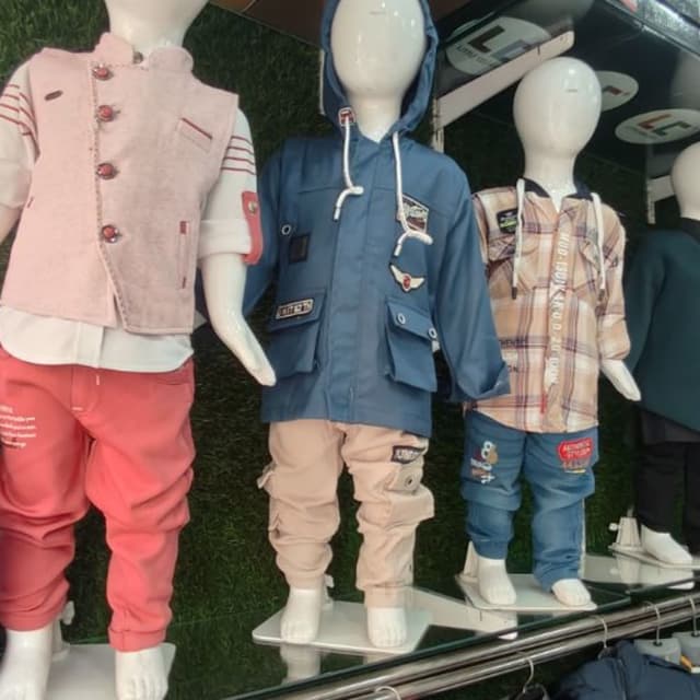 Various - primarily blue, beige, and coral Outfit sets
