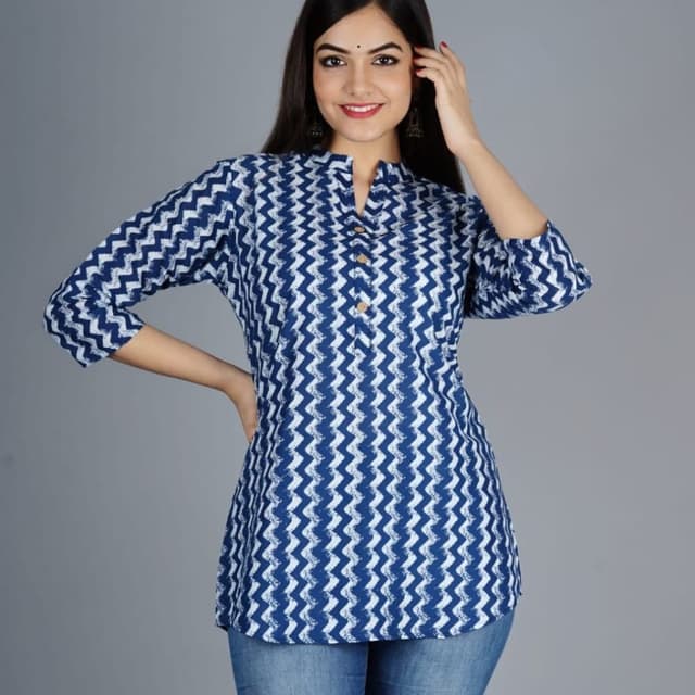 Blue and White Tunic Top