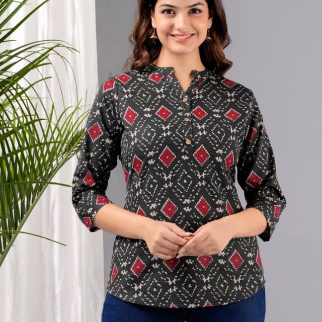 Black, Red, White Top