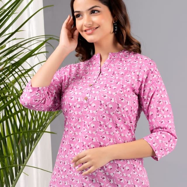 Pink with white and maroon accents Kurti
