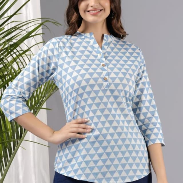 Light Blue and White Top