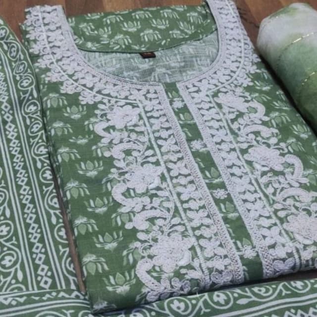 Green and White Kurti Suit