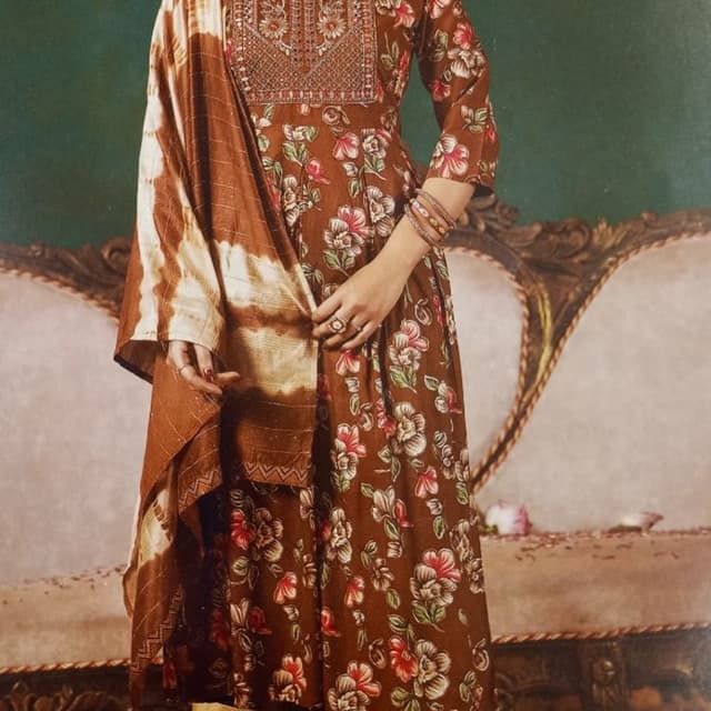 Brown, Beige, White, Red, Green Kurti with Dupatta