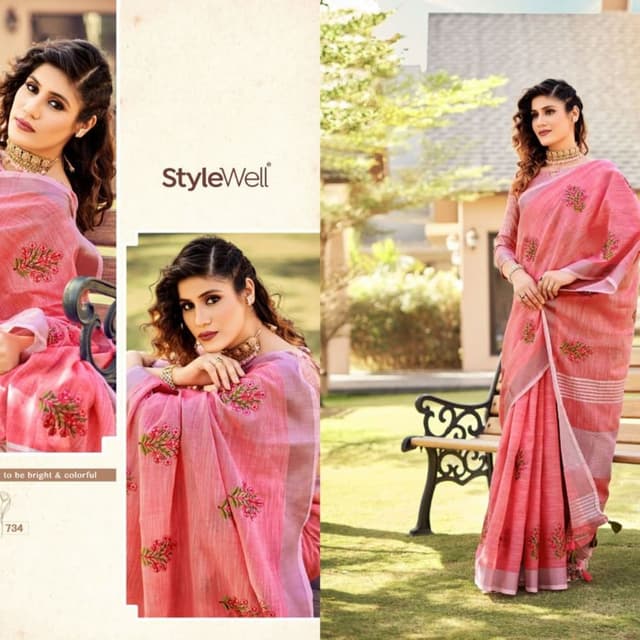 Pink, Green Saree