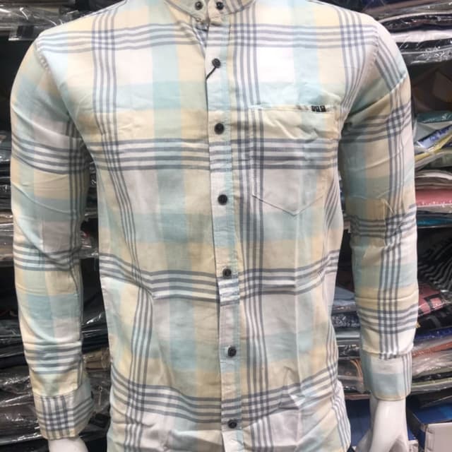Light blue, yellow, gray, and white Shirt