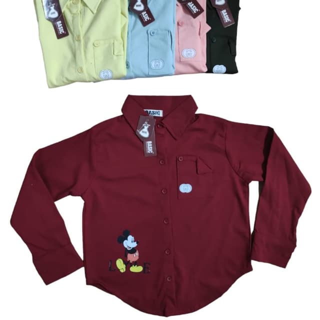 Burgundy, with various pastel shades available (yellow, blue, pink, and green) Shirt