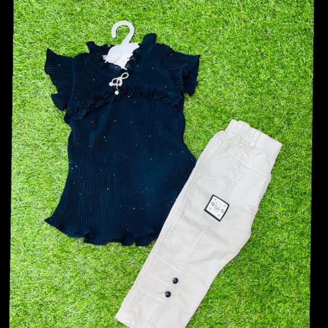 Black and Off-white Top and Pants Set