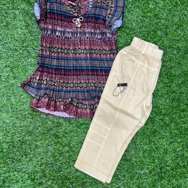 Multicolor (Burgundy, Teal, Cream) Top and Pants Set