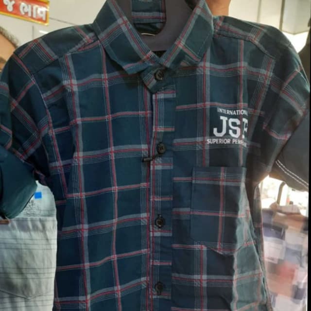 Dark Teal, Red, Gray Shirt