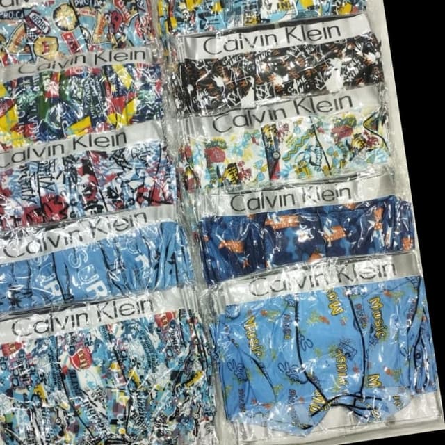 Various, predominantly blue, white, and red with additional accents. Underwear