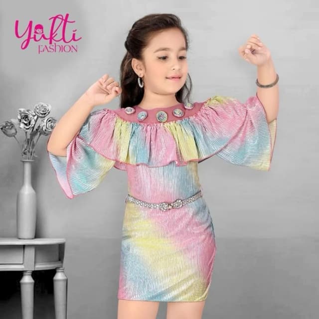 Pastel rainbow, primarily pink, yellow, blue and some mauve Dress