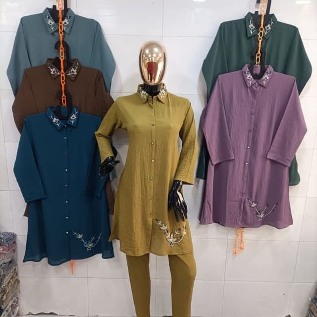 Various solid colors including teal, brown, olive green, and purple Tunic and Pants Set