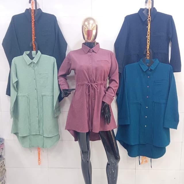 Various shades including muted teal, deep teal, dusty rose, and navy Shirt Dress