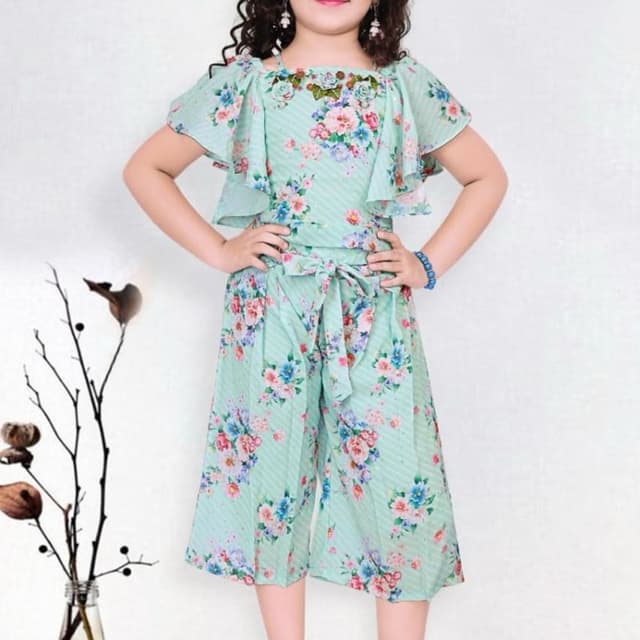 Light Green with Floral Print Jumpsuit