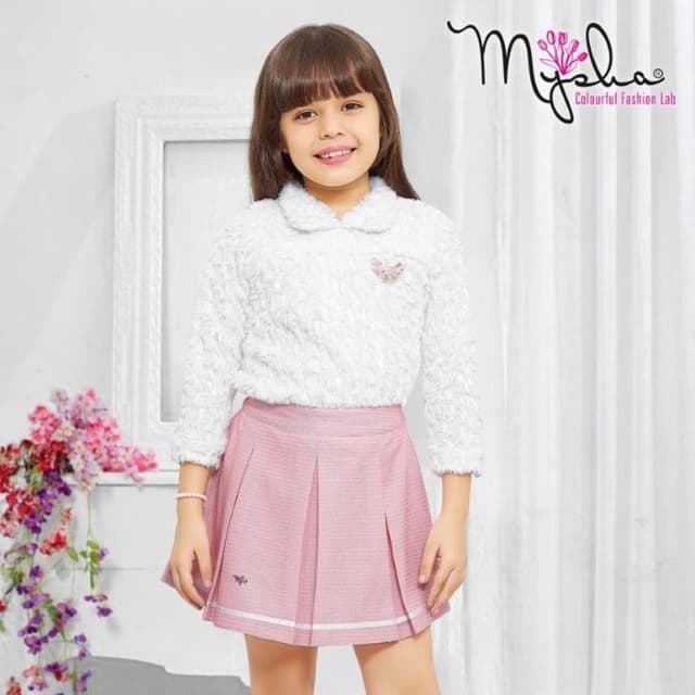 White, Pink Top and Skirt Set