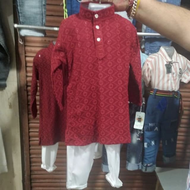 Red and White Kurta and Salwar Set