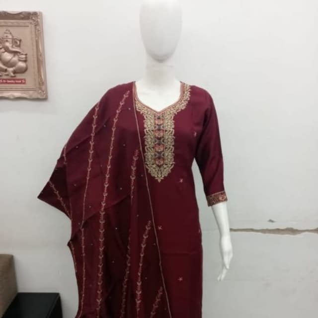 Maroon and Gold Salwar Kameez with Dupatta