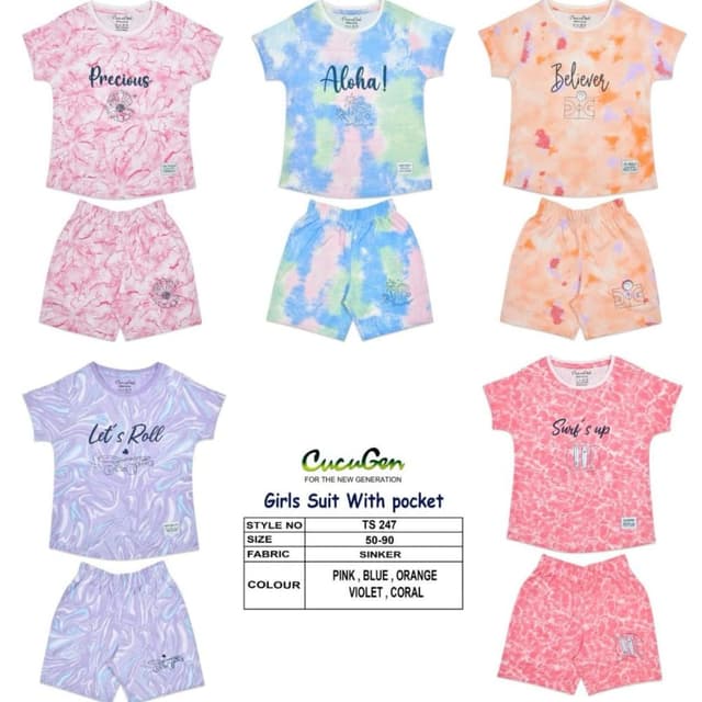 Pink, Blue, Orange, Violet, Coral Girls Suit With pocket