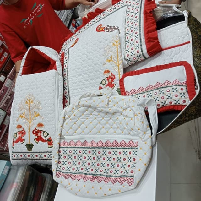 White, Red, Green, Yellow Baby Bedding Set