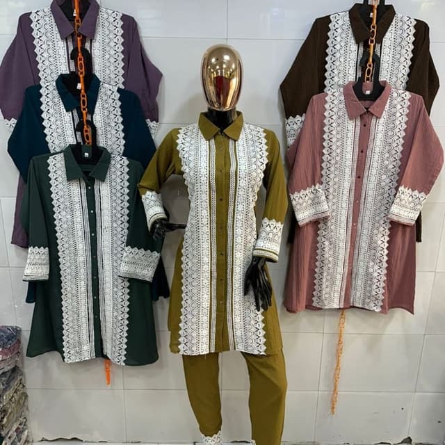 Olive Green, Pink, Brown, Purple, and Teal with White Tunic/Shirt