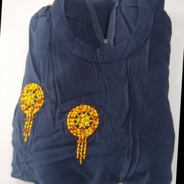 Navy blue with yellow and red accents Kurti
