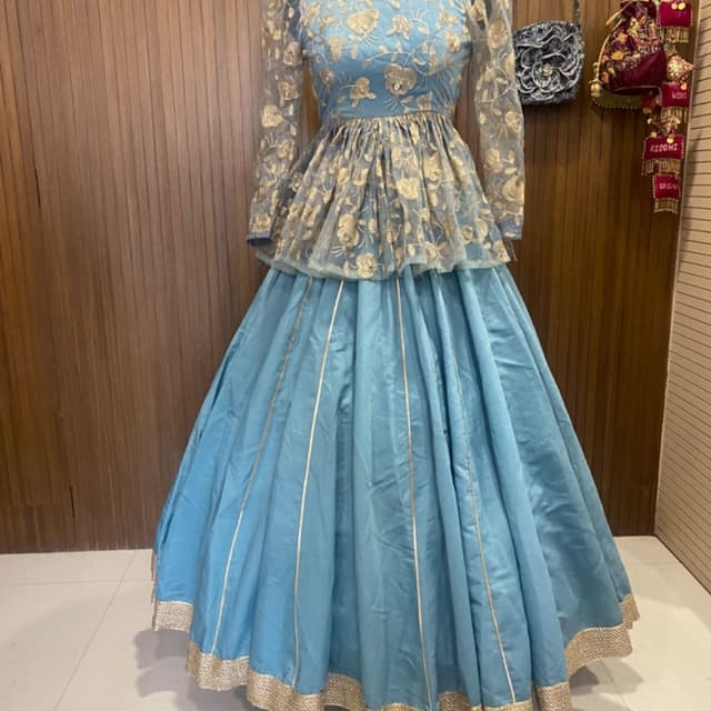 Light Blue and Gold Lehenga Choli