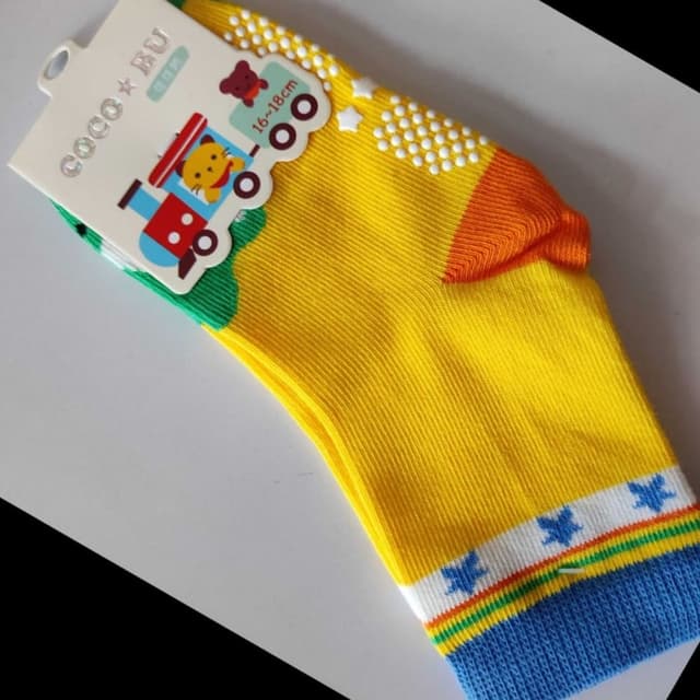 Yellow, orange, green, blue, white, and multicolored accents Socks