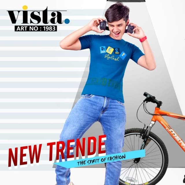 Blue, light blue, and yellow accents T-shirt and Jeans