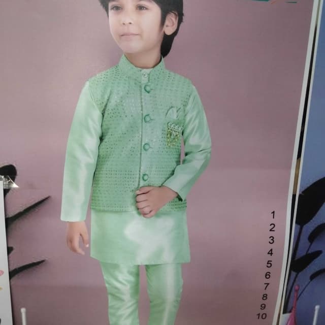Light Green Kurta Pyjama set with Jacket