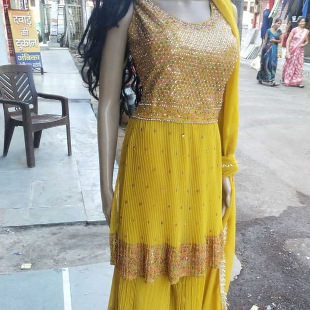 Yellow and Golden Sharara Suit